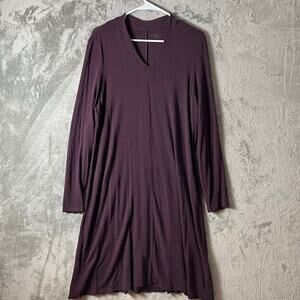 Eileen Fisher Long Sleeve V-Neck Dress Plum Purple Minimalist Comfort Fit Large